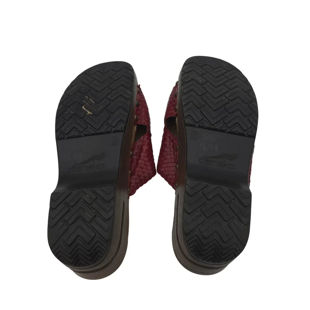 Dansko Oxblood Woven Leather‎ Slide Sandals 41/10 Comfort Wedge Boho